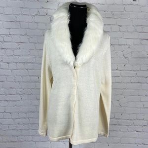 Faux Fur Collar White Cardigan Kathie Lee Size 12/14